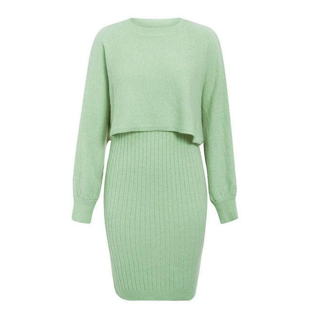 Women's Ribbed Knitted Dress Two-Piece Jumper Set