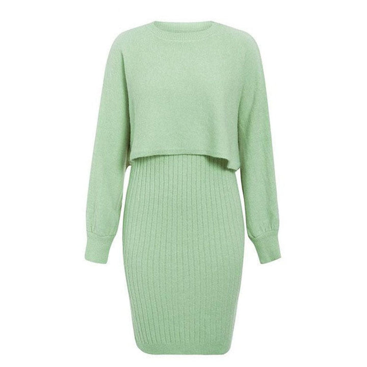 Women's Ribbed Knitted Dress Two-Piece Jumper Set
