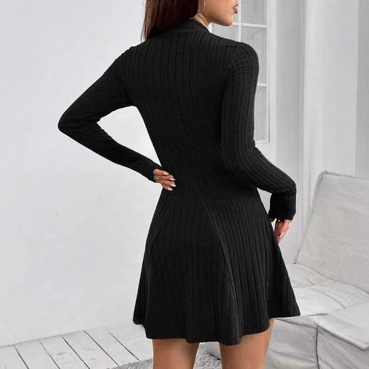 Women's Ribbed Long-Sleeve A-Line Knitted Dress