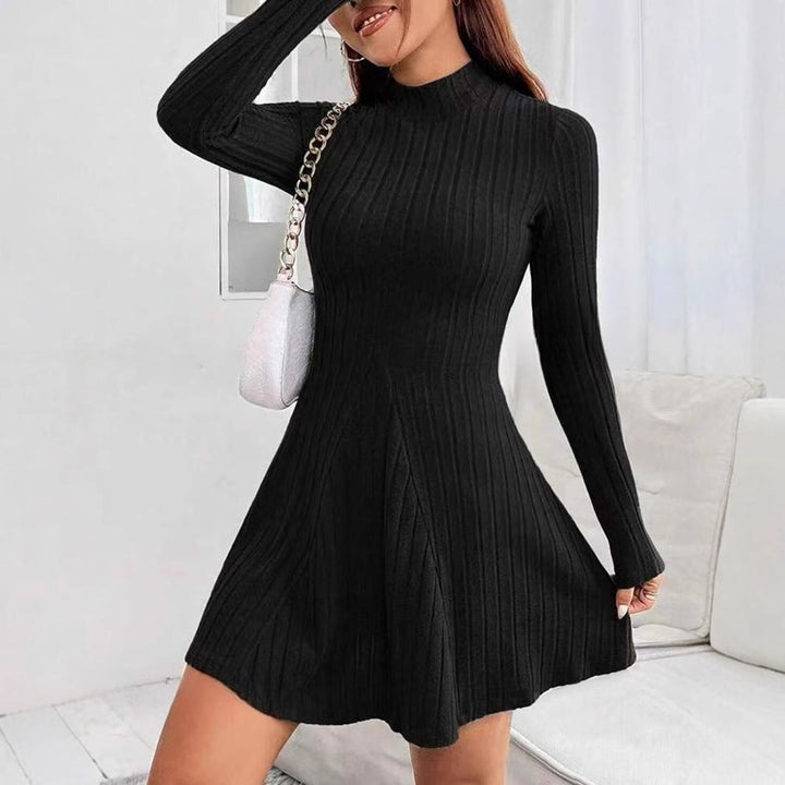Women's Ribbed Long-Sleeve A-Line Knitted Dress