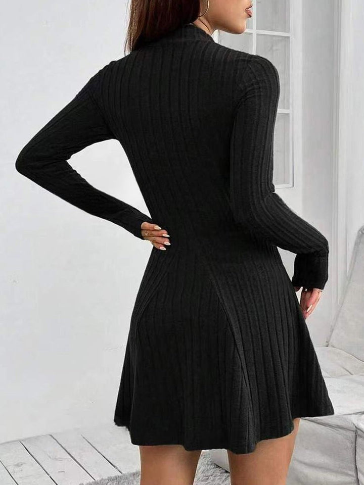 Women's Ribbed Long-Sleeve A-Line Knitted Dress