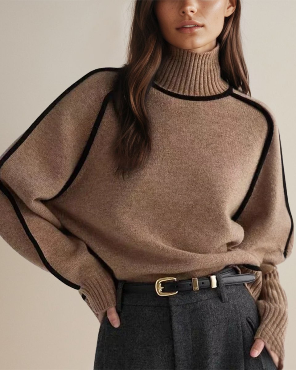Women's Rollneck Long-Sleeve Lantern-Sleeve Knitted Sweater