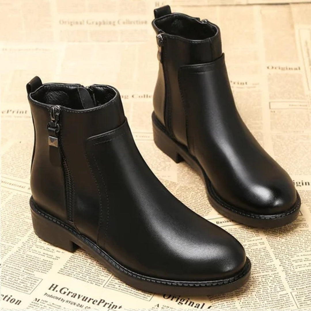 Women's Round-Toe Low-Block-Heel Side-Zip Ankle Heeled Boots