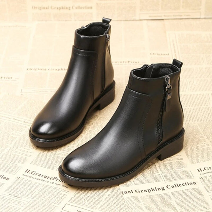 Women's Round-Toe Low-Block-Heel Side-Zip Ankle Heeled Boots