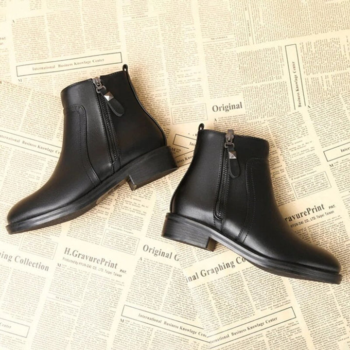 Women's Round-Toe Low-Block-Heel Side-Zip Ankle Heeled Boots