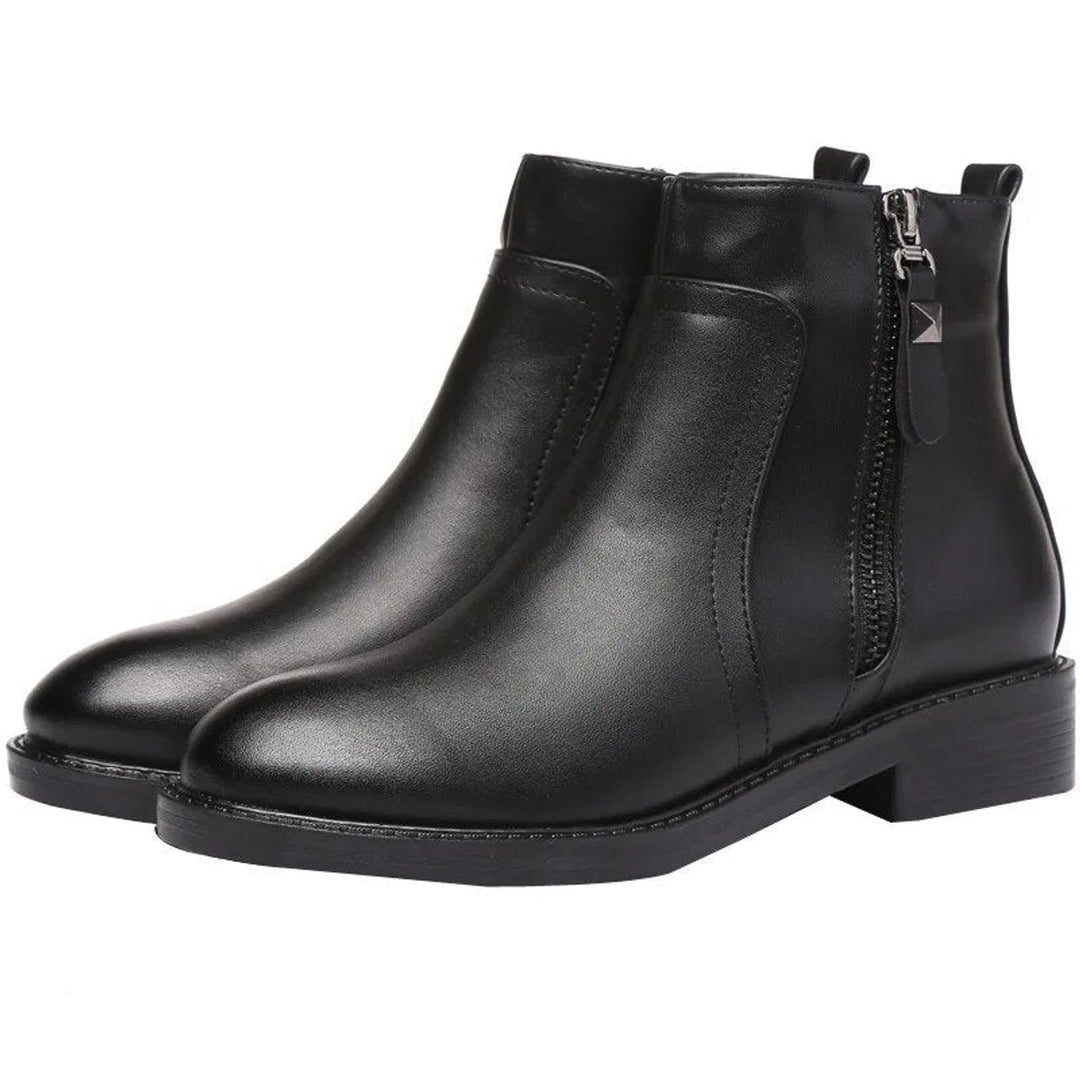 Women's Round-Toe Low-Block-Heel Side-Zip Ankle Heeled Boots