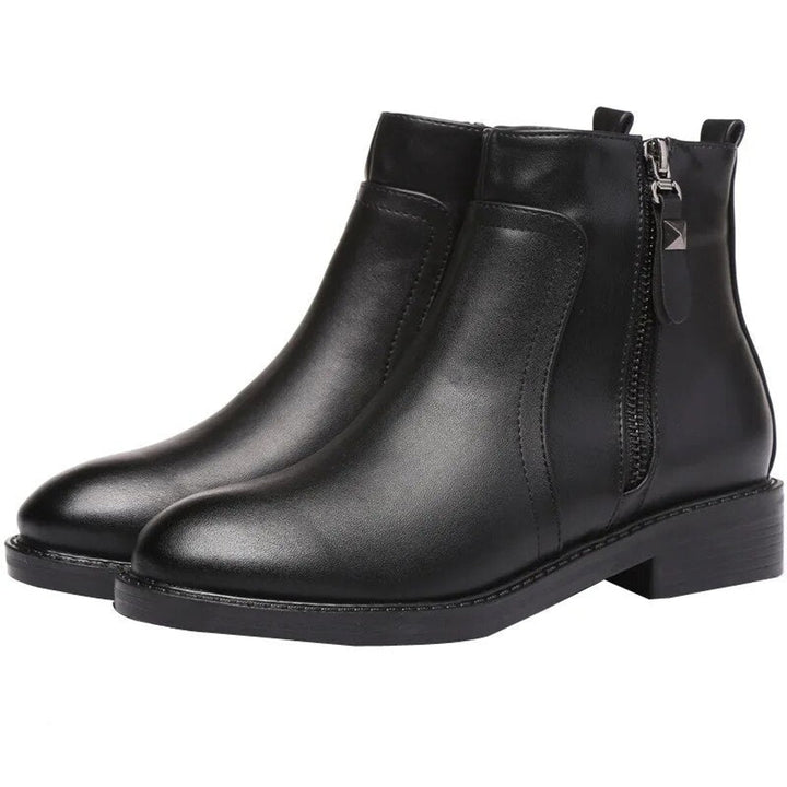 Women's Round-Toe Low-Block-Heel Side-Zip Ankle Heeled Boots