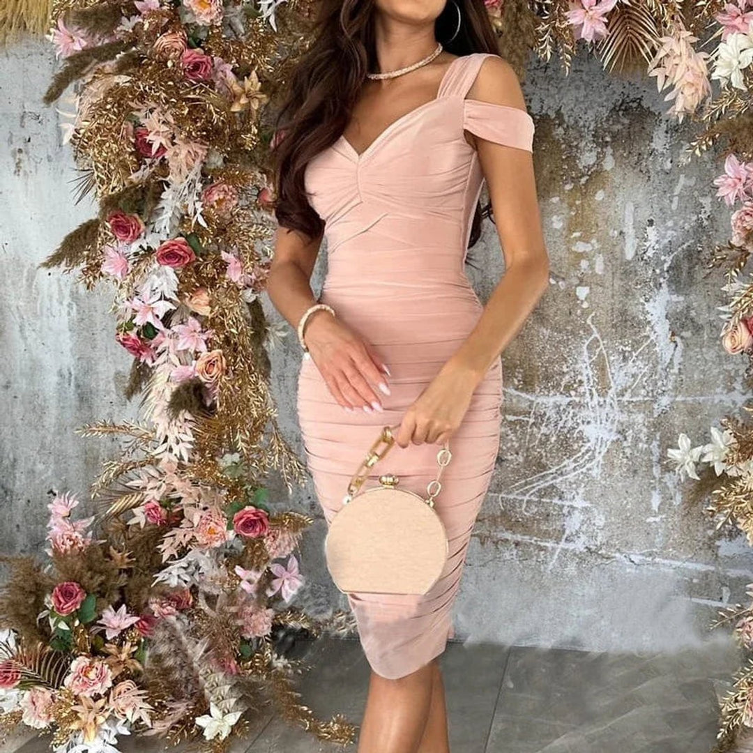 Women's Ruched Cold-Shoulder Cocktail Party Dress