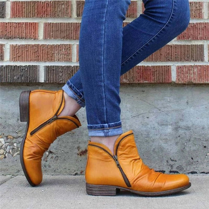 Women's Ruched Zip-Up Low-Heel Ankle Heeled Boots
