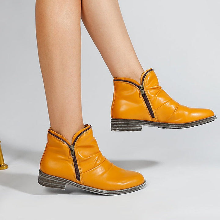 Women's Ruched Zip-Up Low-Heel Ankle Heeled Boots