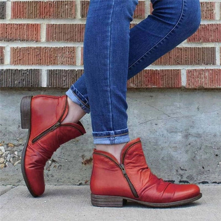 Women's Ruched Zip-Up Low-Heel Ankle Heeled Boots