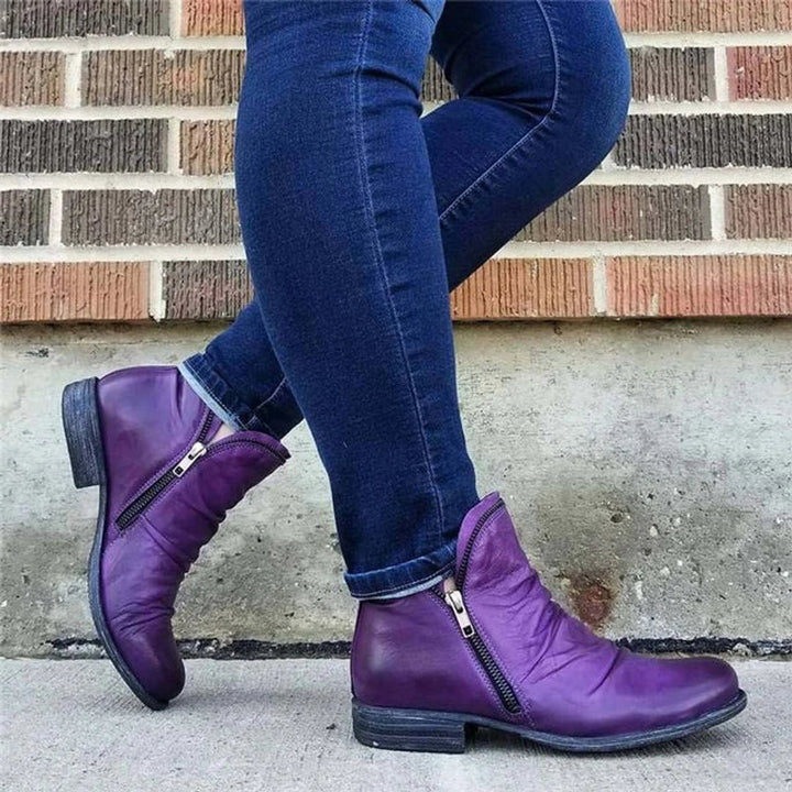 Women's Ruched Zip-Up Low-Heel Ankle Heeled Boots