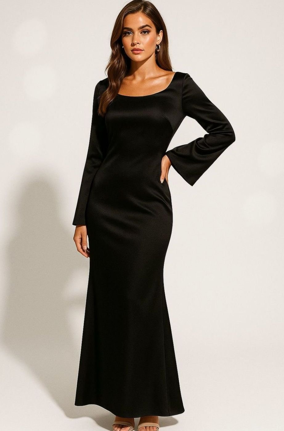 Women's Satin Long-Sleeve Fishtail Maxi Evening Dress
