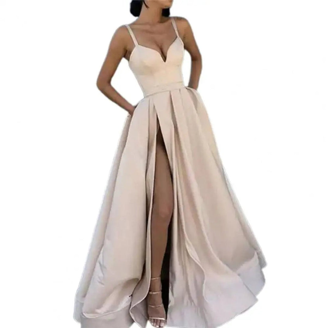 Women's Satin V-Neck High-Slit Cocktail Party Dress