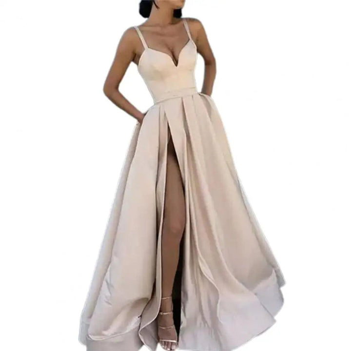 Women's Satin V-Neck High-Slit Cocktail Party Dress