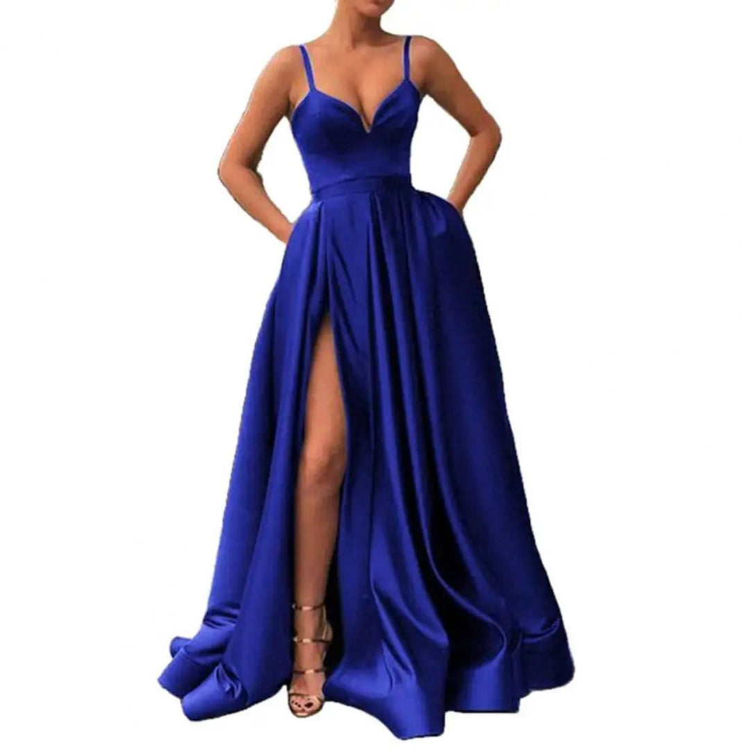 Women's Satin V-Neck High-Slit Cocktail Party Dress