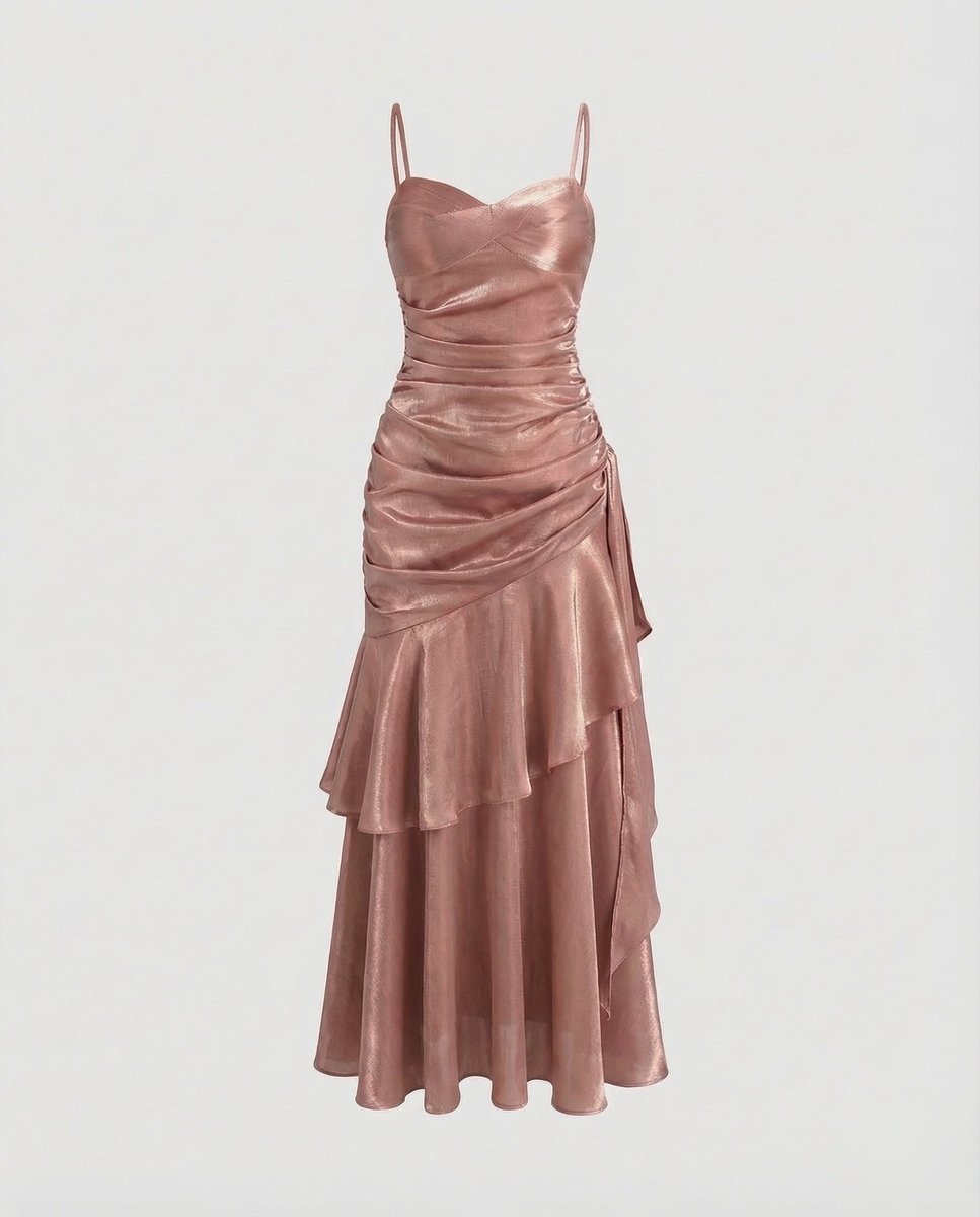 Women's Satin Velvet Party Dress Ruched Tiered Maxi Gown - Purple