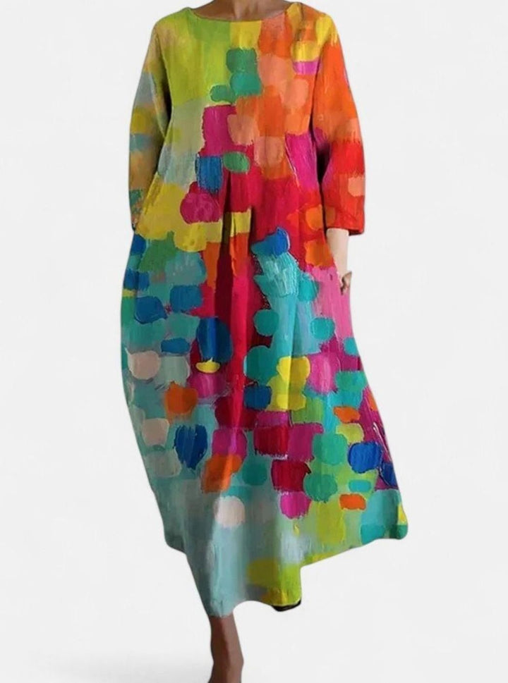 Women's Sea Turtle Print 3/4 Sleeve Relaxed Midi Dress