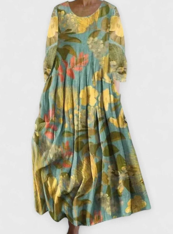 Women's Sea Turtle Print 3/4 Sleeve Relaxed Midi Dress