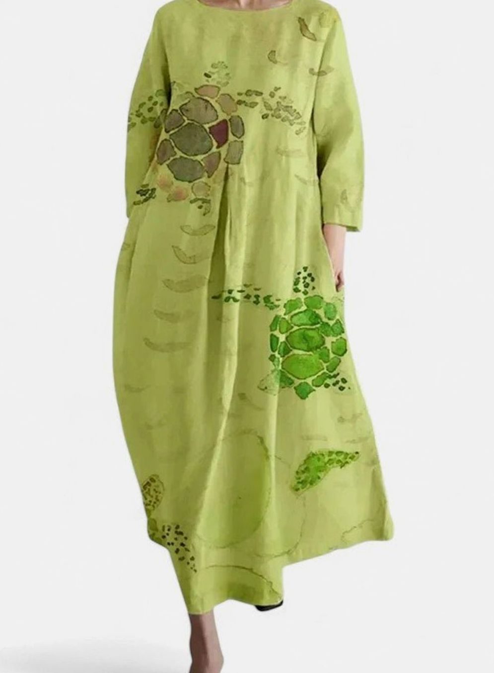 Women's Sea Turtle Print 3/4 Sleeve Relaxed Midi Dress