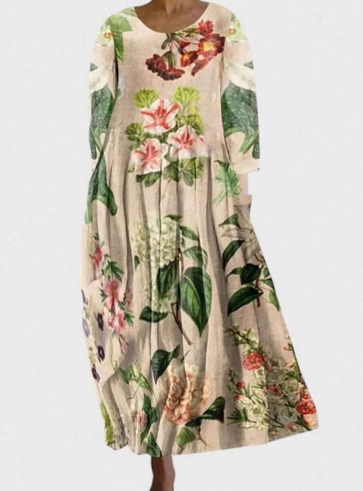 Women's Sea Turtle Print 3/4 Sleeve Relaxed Midi Dress
