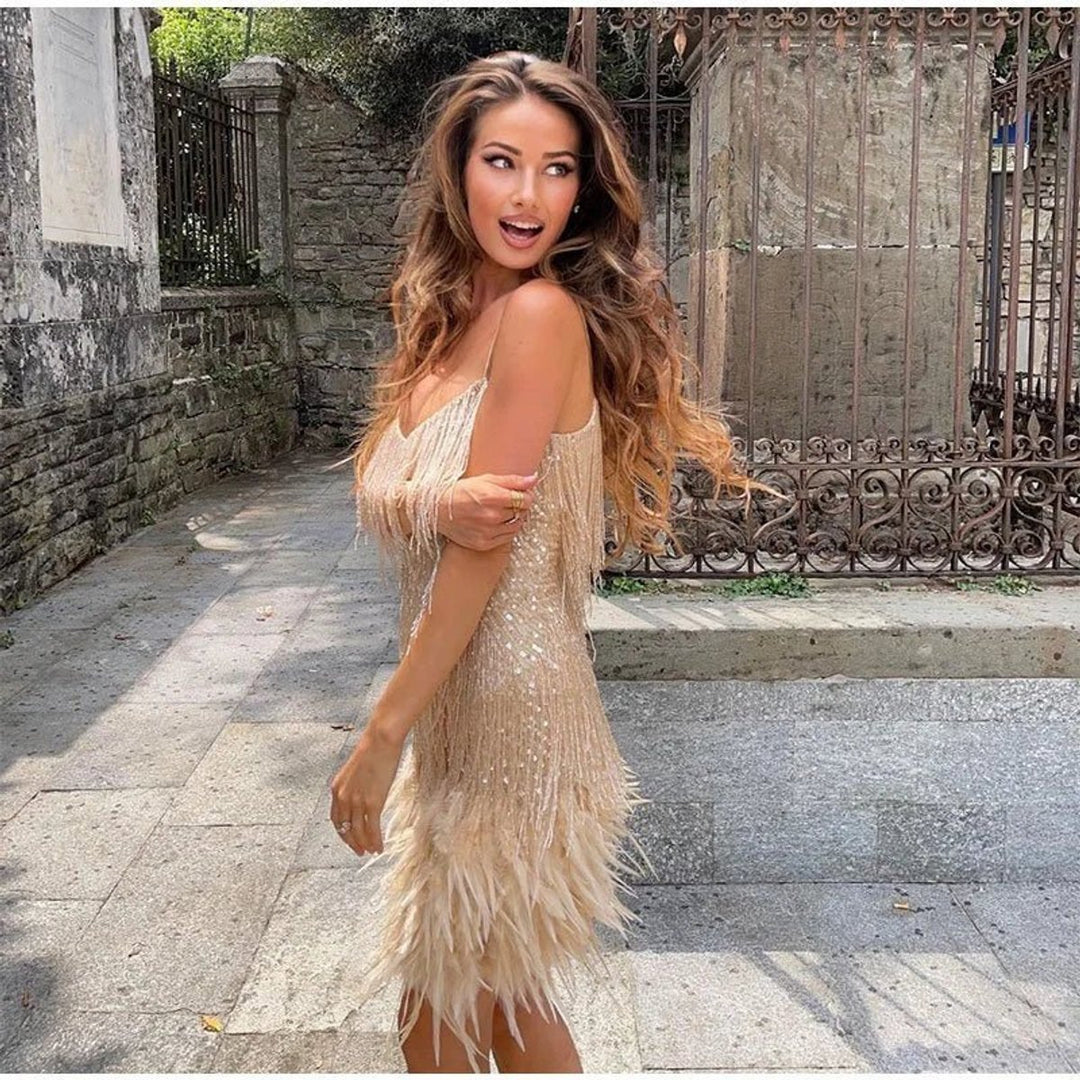Women's Sequin Bodycon Spaghetti-Strap V-Neck Cocktail Party Dress
