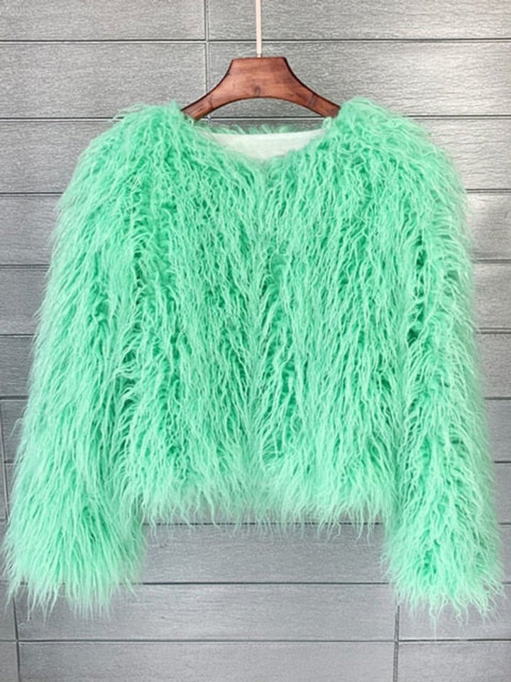 Women's Shaggy Faux Fur Coat Fluffy Long-Pile Winter Jacket