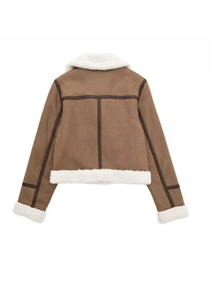 Women's Shearling Faux Fur Coat Cropped Aviator Jacket