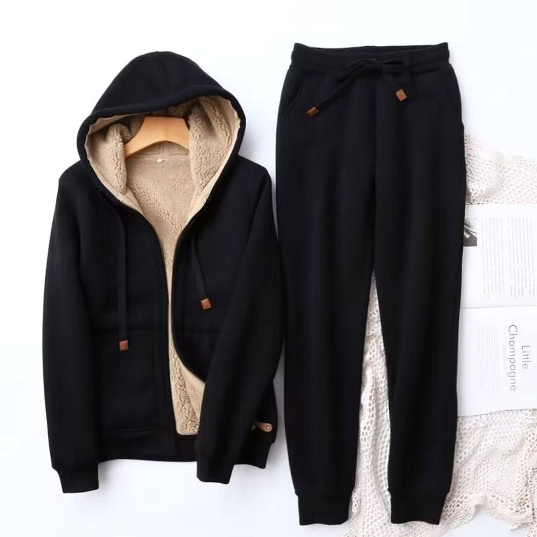 Women's Sherpa-Lined Winter Hoodie Jogger Co-ord Set - Black