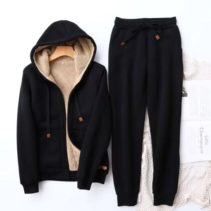 Women's Sherpa-Lined Winter Hoodie Jogger Co-ord Set - Black