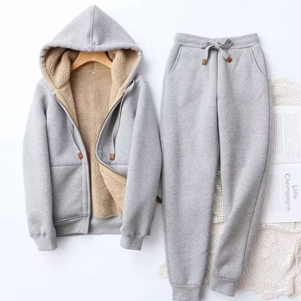 Women's Sherpa-Lined Winter Hoodie Jogger Co-ord Set - Grey