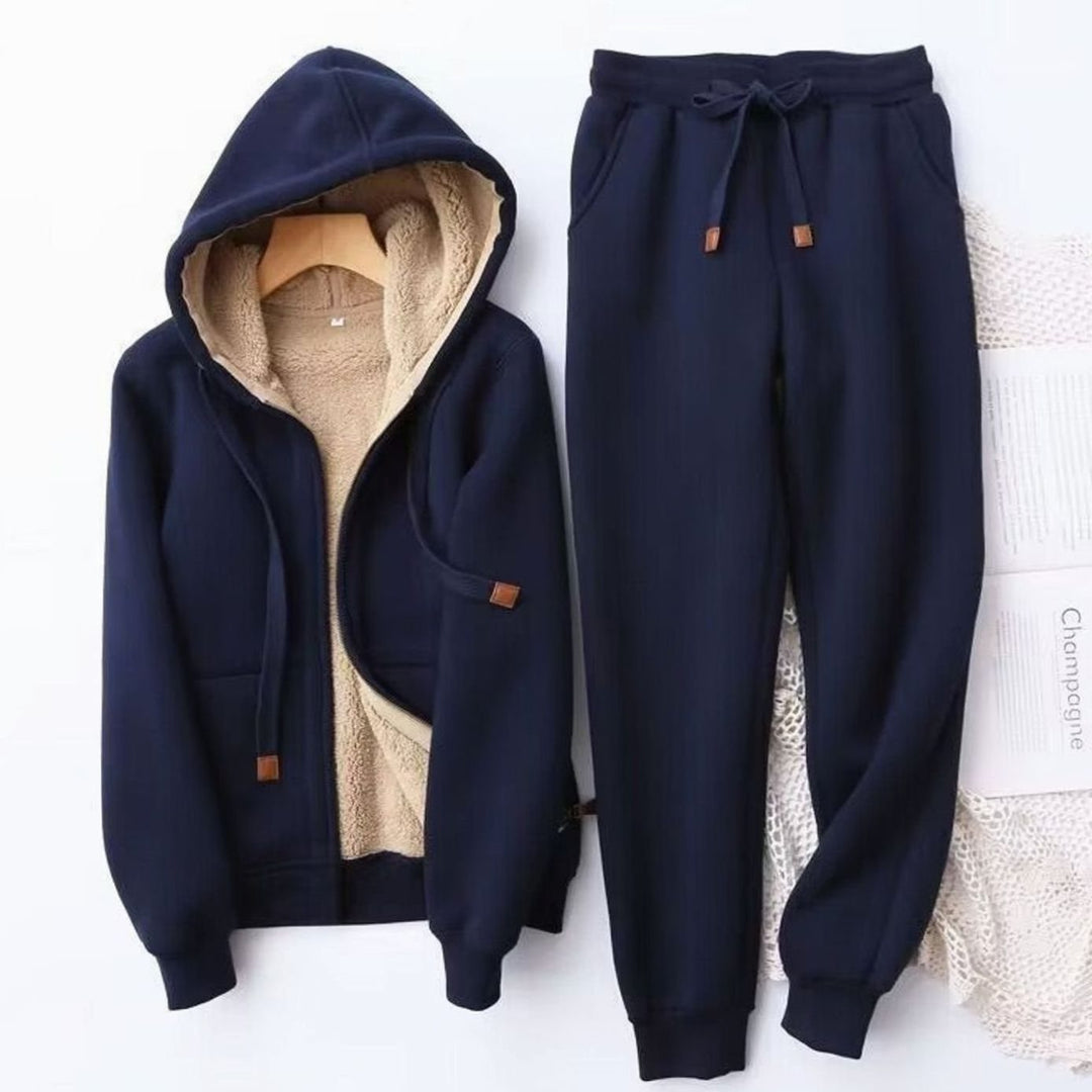 Women's Sherpa-Lined Winter Hoodie Jogger Co-ord Set - Blue