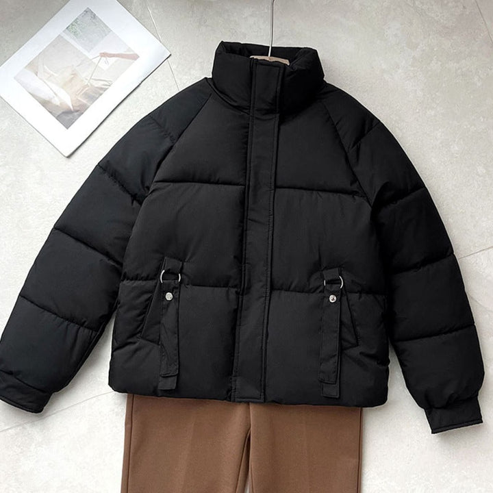 Women's Short Boxy-Cut High-Neck D-Ring Puffer Jacket