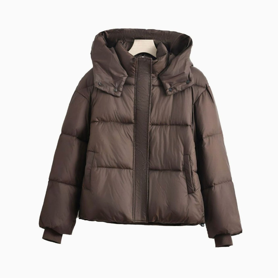 Women's Short Boxy Hooded Quilted Puffer Jacket Removable Collar