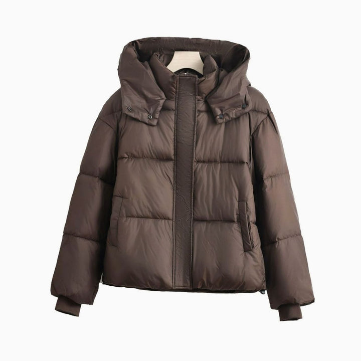 Women's Short Boxy Hooded Quilted Puffer Jacket Removable Collar