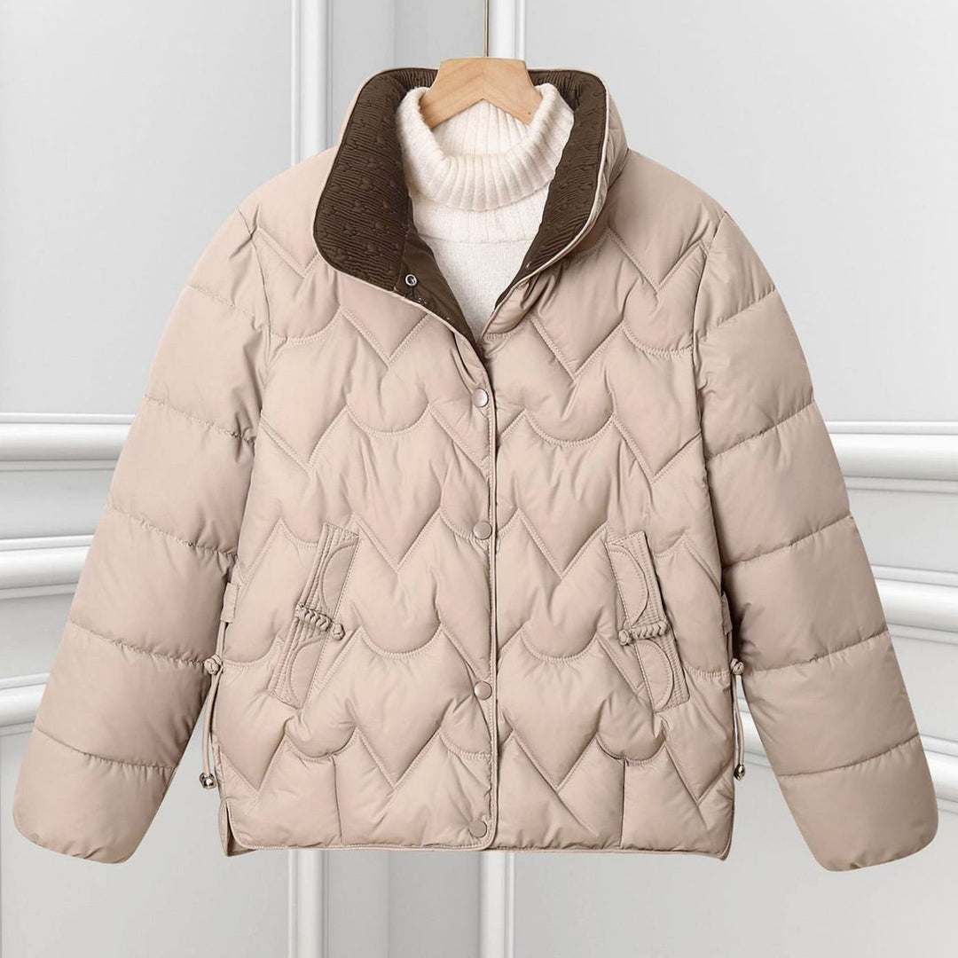 Women's Short Quilted Chevron Snap-Front Puffer Jacket - Khaki