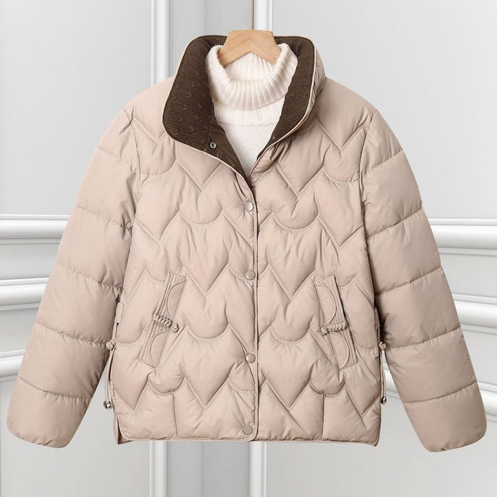 Women's Short Quilted Chevron Snap-Front Puffer Jacket - Khaki