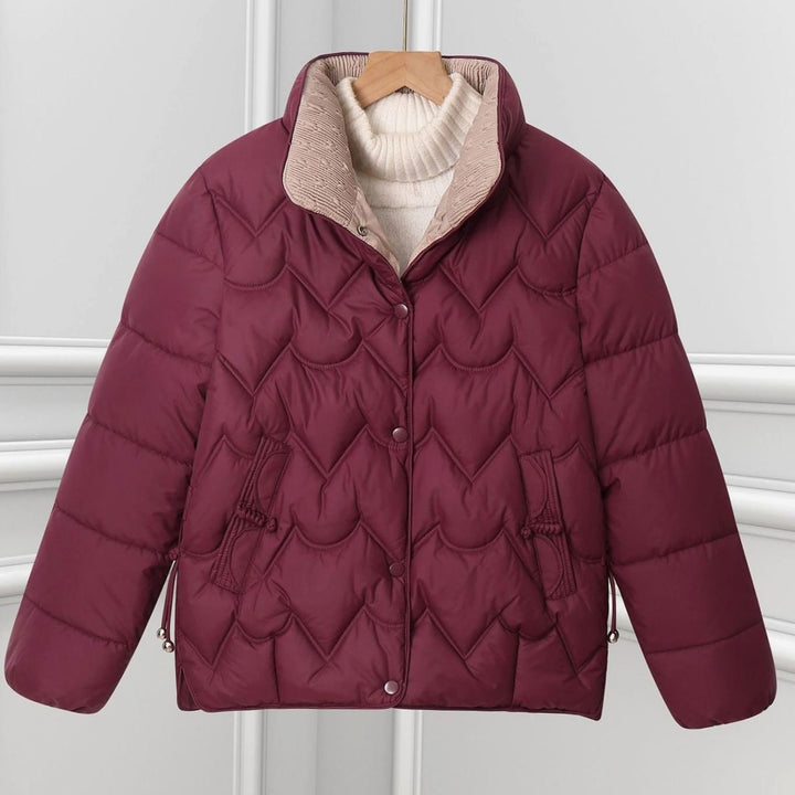 Women's Short Quilted Chevron Snap-Front Puffer Jacket - Angora Red