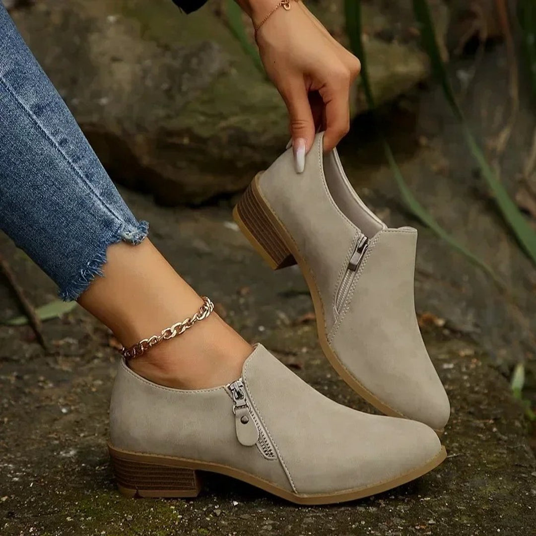 Women's Side-Zip Block-Heel Ankle Heeled Boots Slip-On