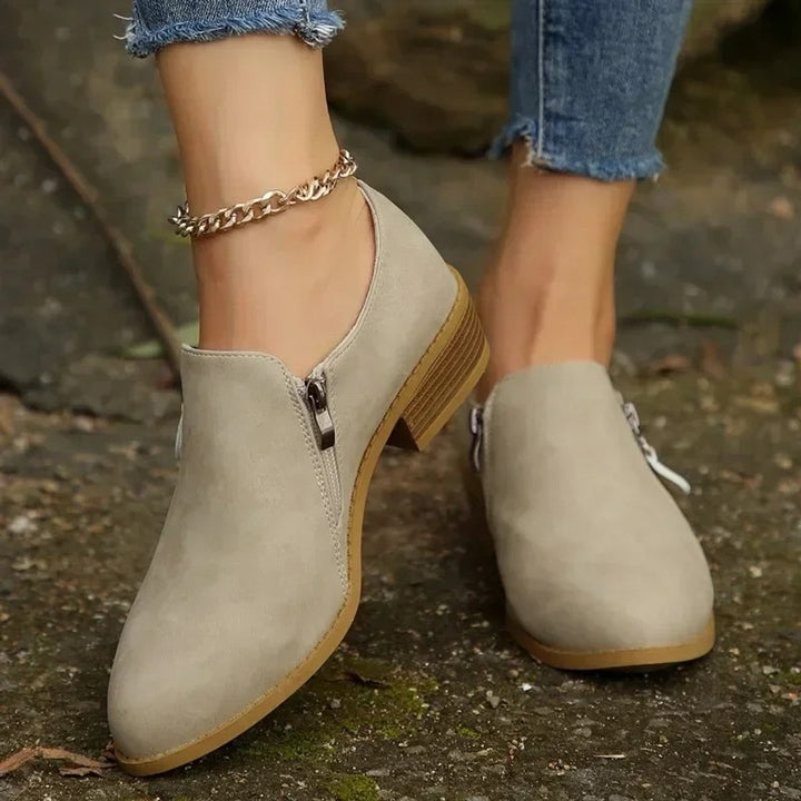 Women's Side-Zip Block-Heel Ankle Heeled Boots Slip-On