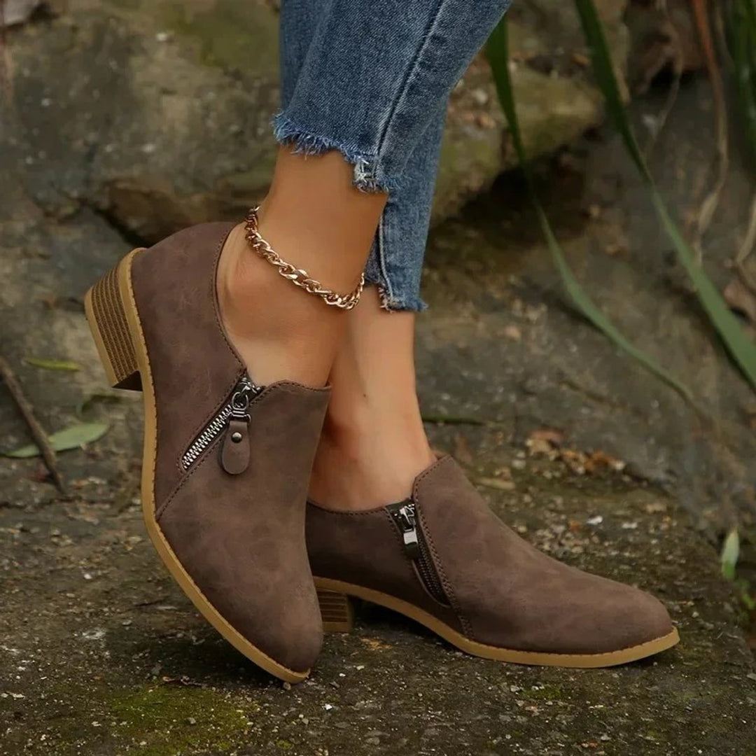 Women's Side-Zip Block-Heel Ankle Heeled Boots Slip-On