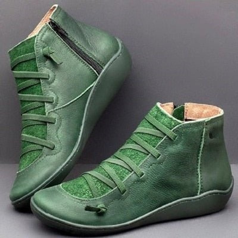 Women's Side-Zip Lace-Up Ankle Heeled Boots Faux Leather