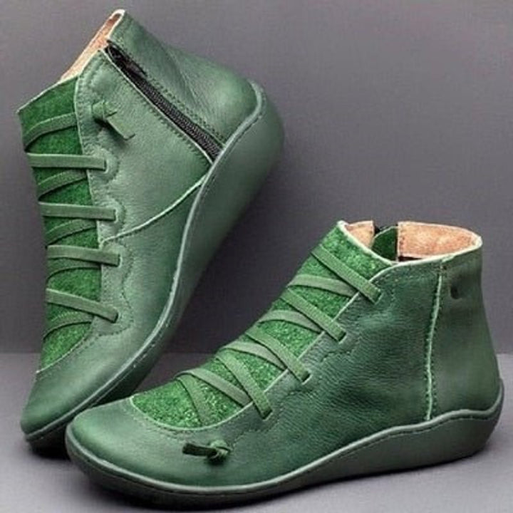 Women's Side-Zip Lace-Up Ankle Heeled Boots Faux Leather