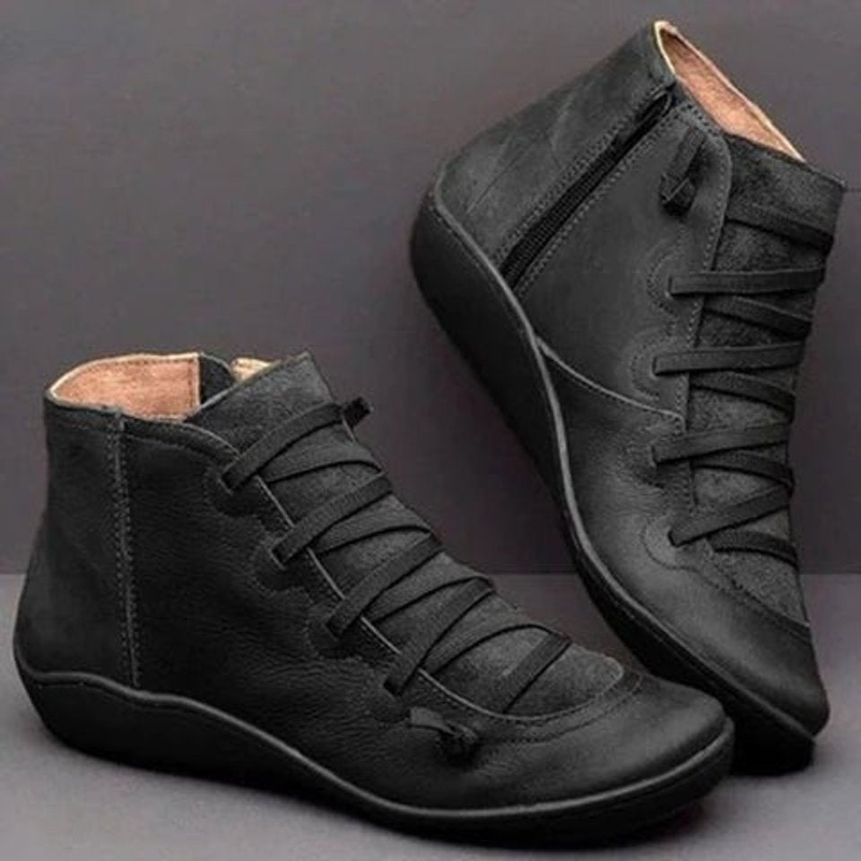 Women's Side-Zip Lace-Up Ankle Heeled Boots Faux Leather