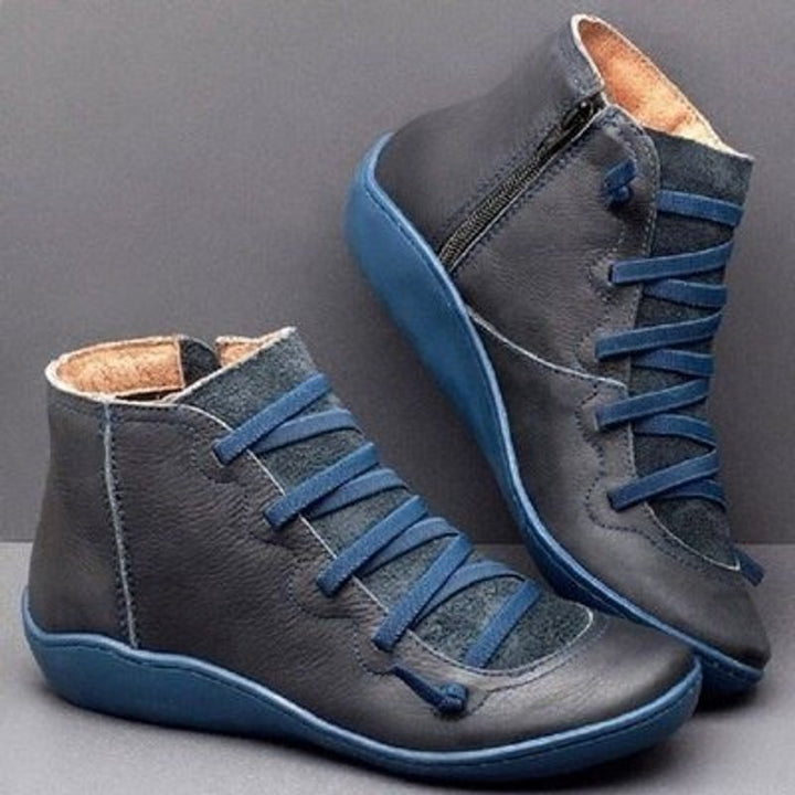 Women's Side-Zip Lace-Up Ankle Heeled Boots Faux Leather