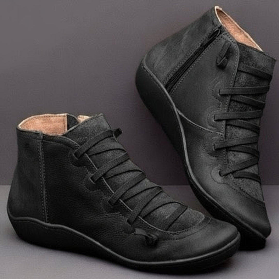 Women's Side-Zip Lace-Up Ankle Heeled Boots Faux Leather