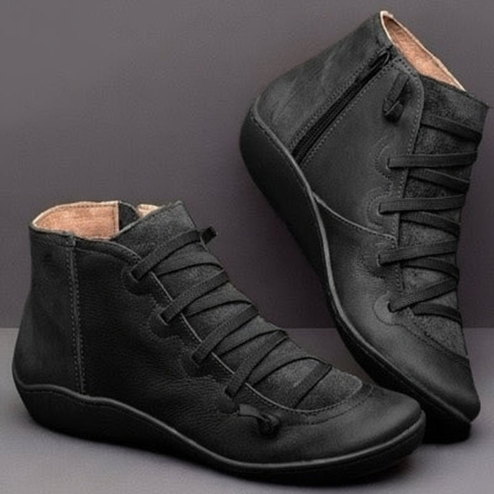 Women's Side-Zip Lace-Up Ankle Heeled Boots Faux Leather