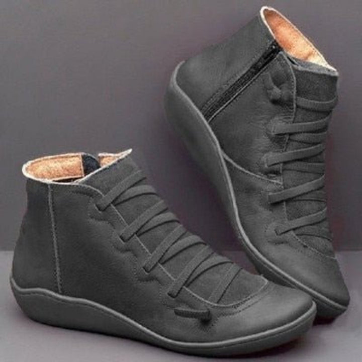 Women's Side-Zip Lace-Up Ankle Heeled Boots Faux Leather