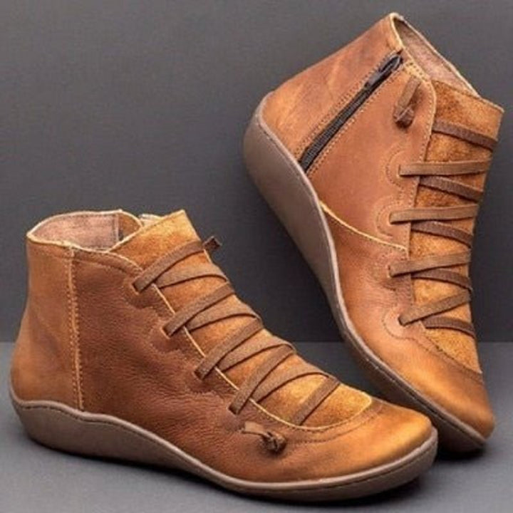 Women's Side-Zip Lace-Up Ankle Heeled Boots Faux Leather