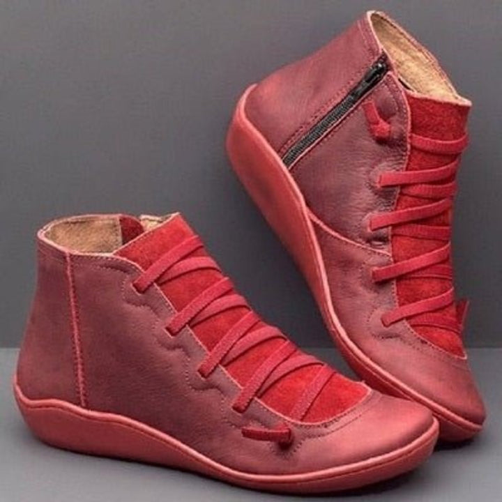 Women's Side-Zip Lace-Up Ankle Heeled Boots Faux Leather